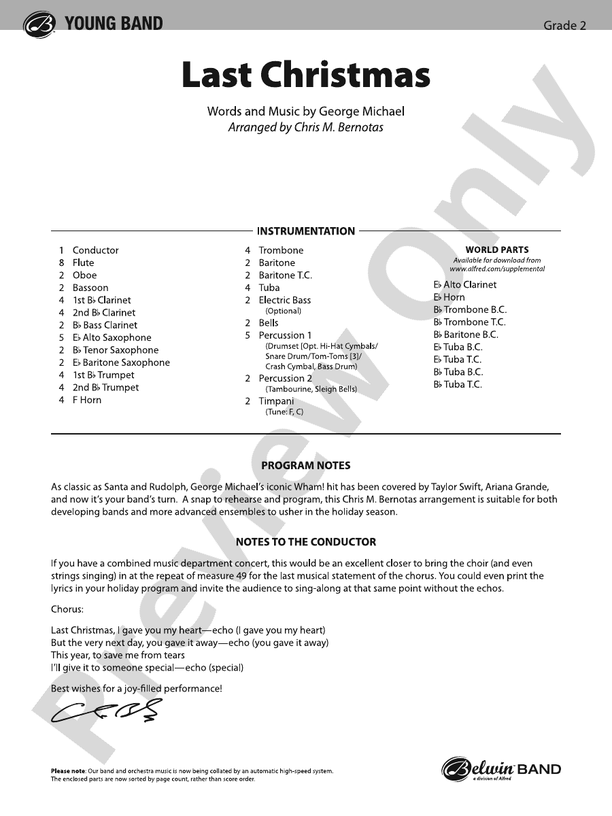 Last Christmas - Concert Band Conductor Score & Parts (Digital Download)