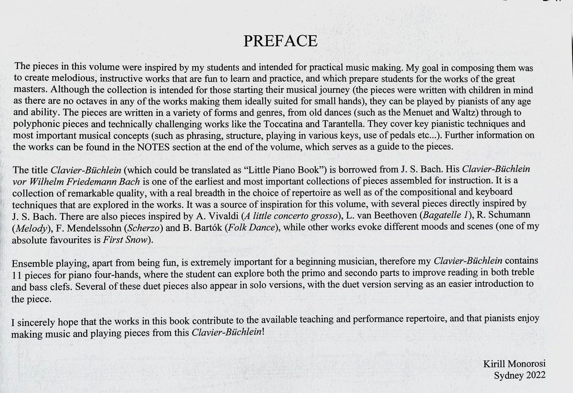 Monorosi - Clavier-Büchlein (Little Piano Book) Op2 2022 - Piano Solo La Folia