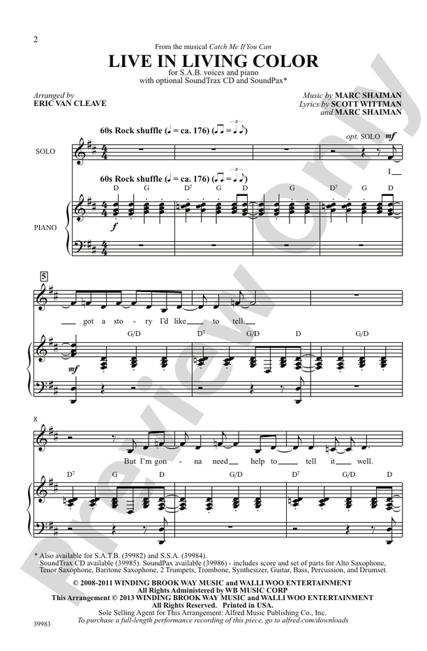 Live in Living Color (from the musical Catch Me If You Can) – SAB Choral Octavo (Digital Download)