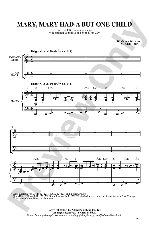 Mary, Mary Had-A But One Child – SATB Choral Octavo (Digital Download)