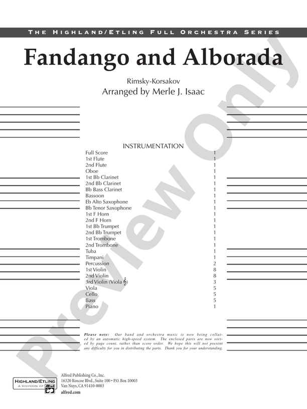 Fandango and Alborado – Full Orchestra Conductor Score & Parts (Digital Download)