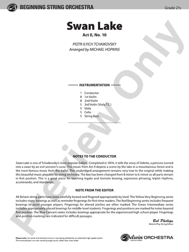 Swan Lake (Act II, No. 10) – String Orchestra Conductor Score & Parts (Digital Download)