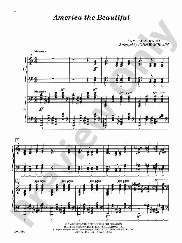 America the Beautiful - Arr. John W Schaum - 2 Pianos, 4 Hands (Digital Download)