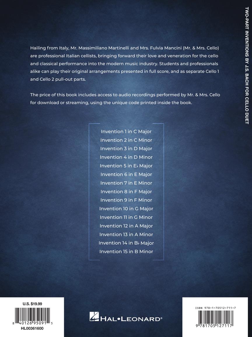 Two Part Inventions by J.S. Bach for Cello Duet - Hal Leonard