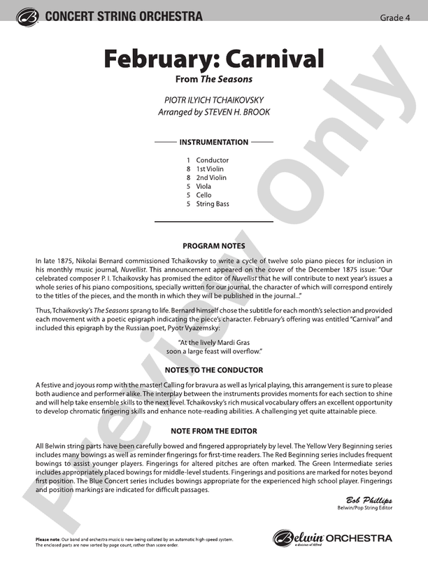 February: Carnival (from The Seasons) – String Orchestra Conductor Score & Parts (Digital Download)