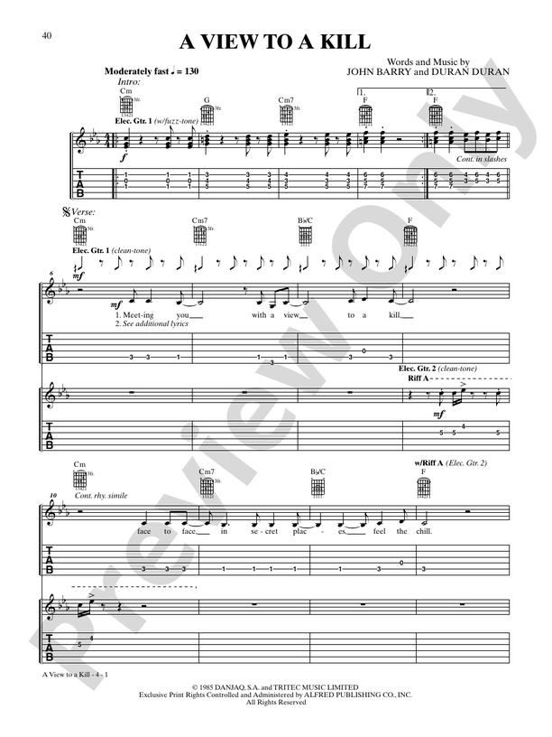 A View to a Kill (from "A View to a Kill") - Guitar TAB (Digital Download)