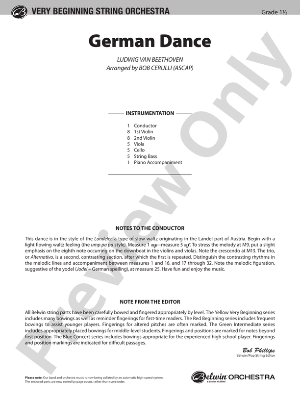 German Dance – String Orchestra Conductor Score & Parts (Digital Download)