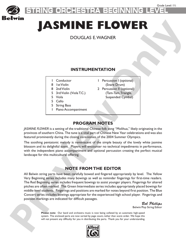 Jasmine Flower – String Orchestra Conductor Score & Parts (Digital Download)