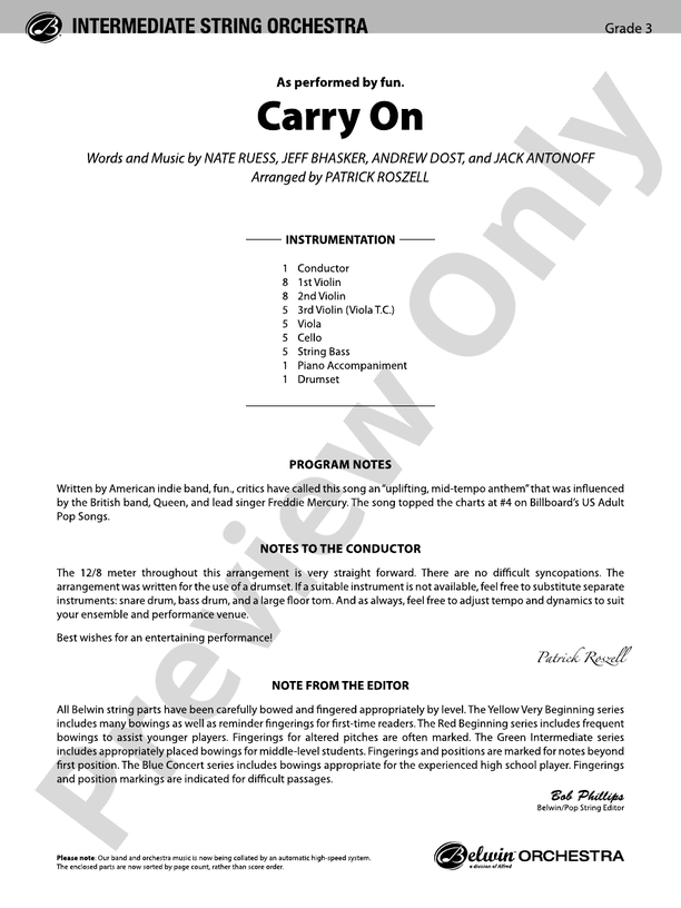 Carry On - String Orchestra Conductor Score & Parts (Digital Download)
