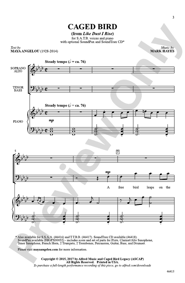Caged Bird – SATB Choral Octavo (Digital Download)