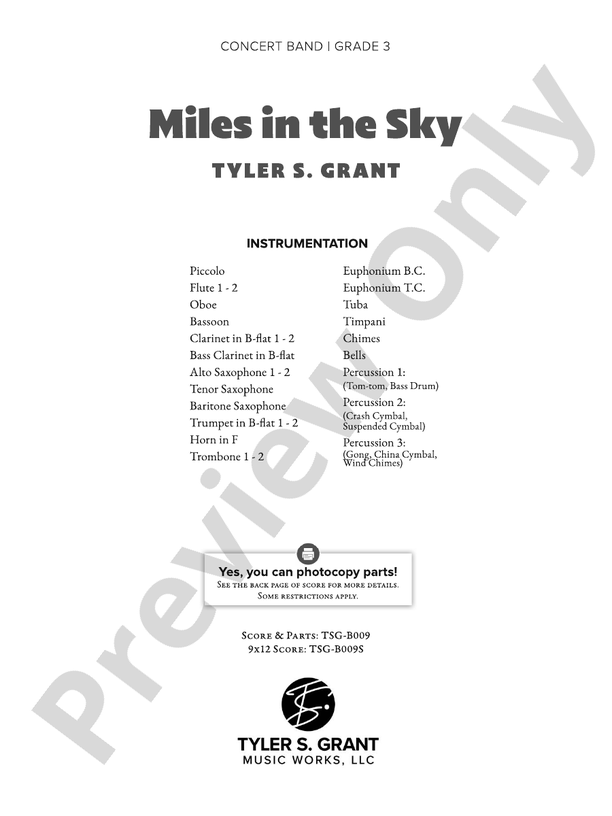 Miles in the Sky - Concert Band Conductor Score & Parts (Digital Download)