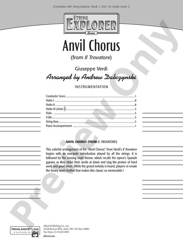 Anvil Chorus (from Il Trovatore) – String Orchestra Conductor Score & Parts (Digital Download)