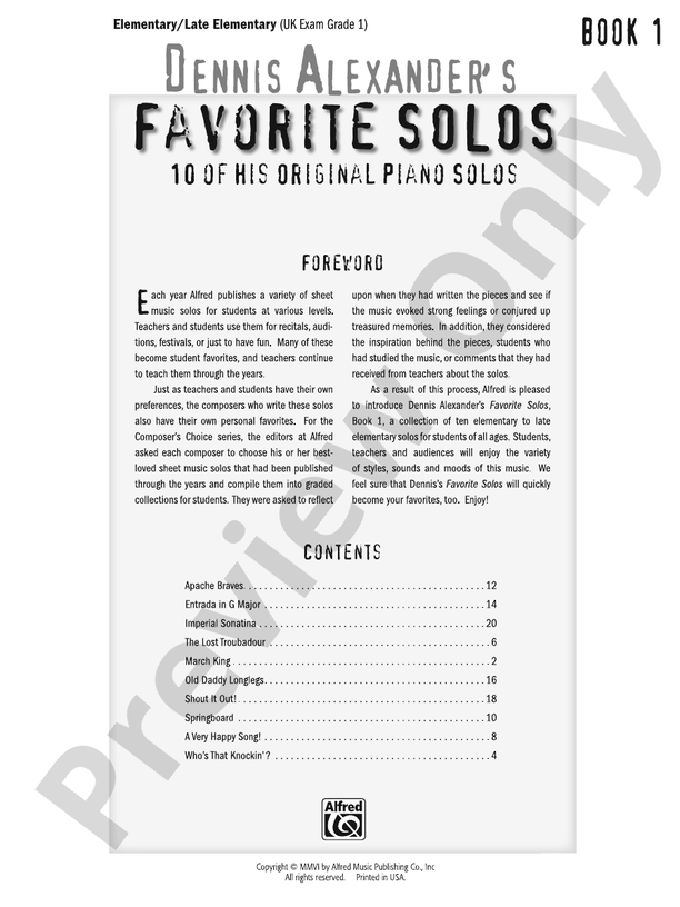 Dennis Alexander's Favorite Solos, Book 1 - Piano (Digital Download)