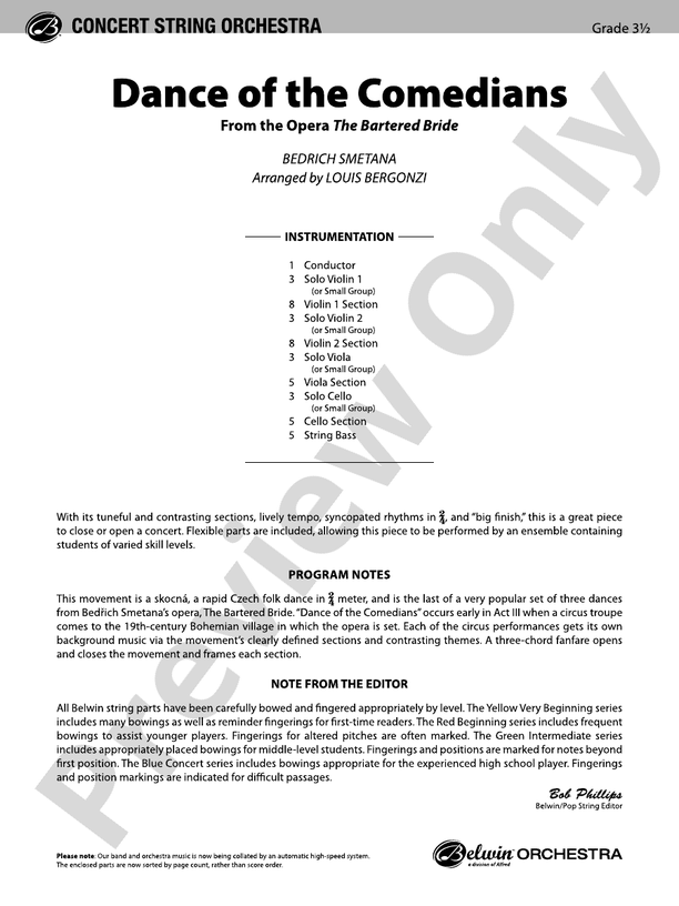 Dance of the Comedians (from the opera The Bartered Bride) – String Orchestra Conductor Score & Parts (Digital Download)