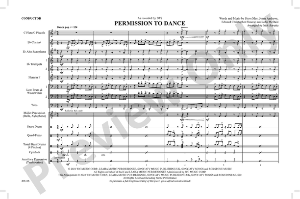 Permission to Dance – Marching Band Conductor Score & Parts (Digital Download)