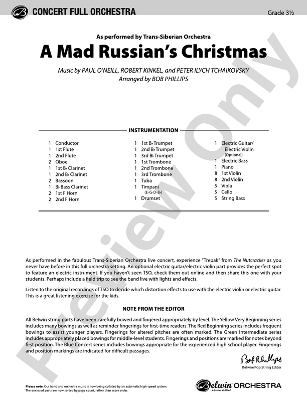 A Mad Russian's Christmas (Grade 3.5) – Full Orchestra Conductor Score & Parts (Digital Download)