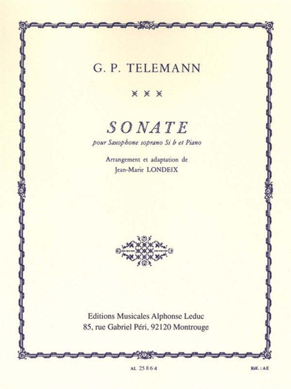 Telemann - Sonata - Soprano Saxophone/Piano Accompaniment arranged by Londeix Leduc AL25864
