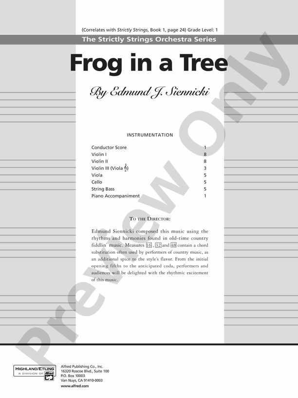 Frog in a Tree – String Orchestra Conductor Score & Parts (Digital Download)