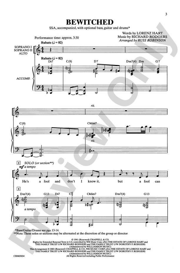 Bewitched (from Pal Joey) – SSA Choral Octavo (Digital Download)