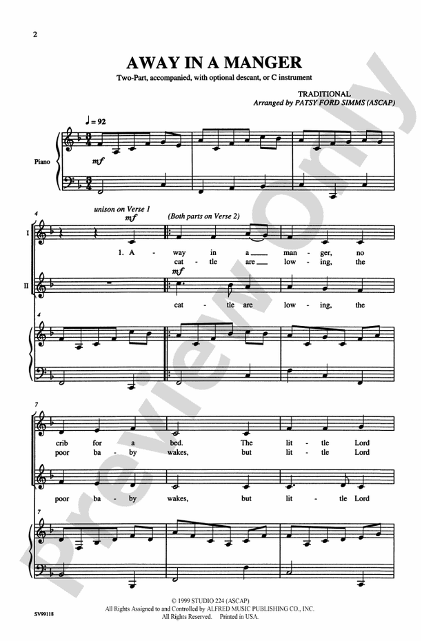 Away in a Manger – 2-Part Choral Octavo (Digital Download)