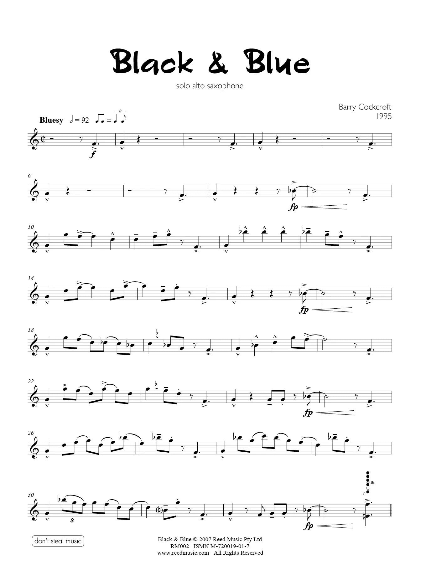 Cockcroft - Black & Blue - Alto Saxophone - Reed Music RM002