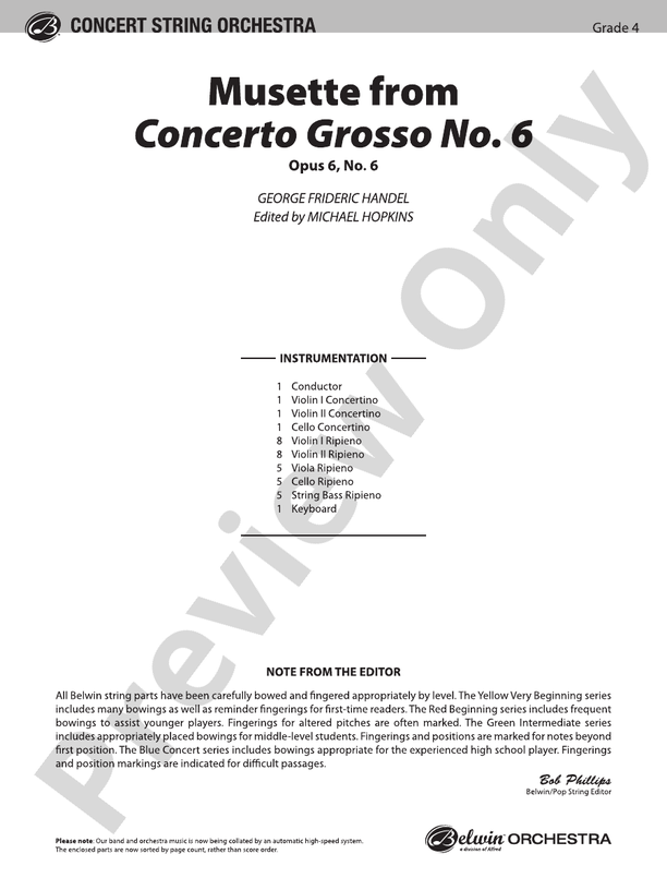 Musette from Concerto Grosso No. 6 – String Orchestra Conductor Score & Parts (Digital Download)