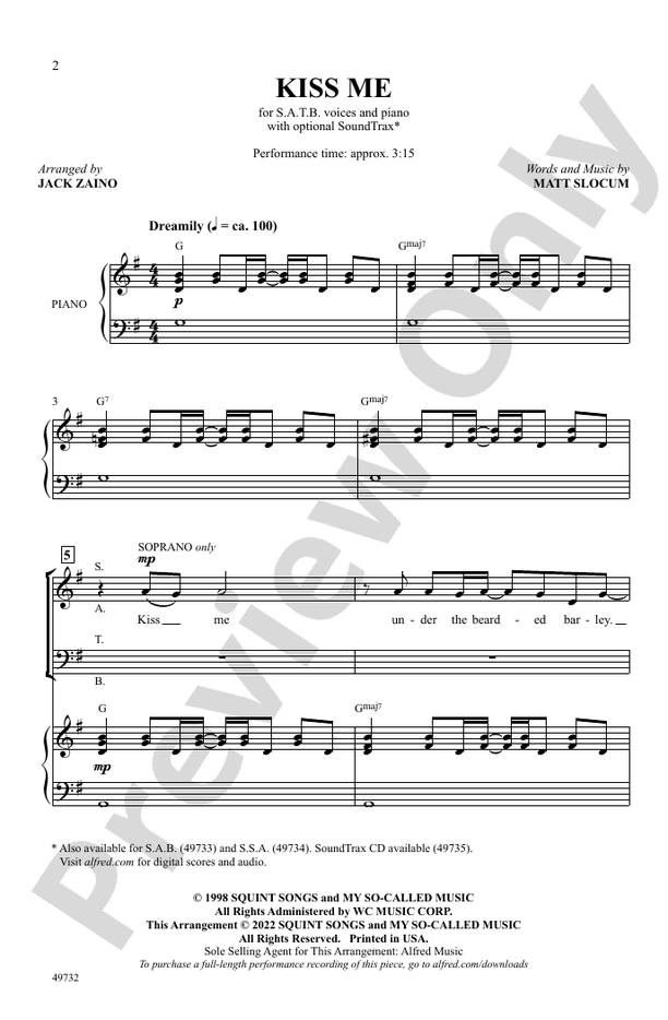 Kiss Me - SATB Choral Octavo (Digital Download)