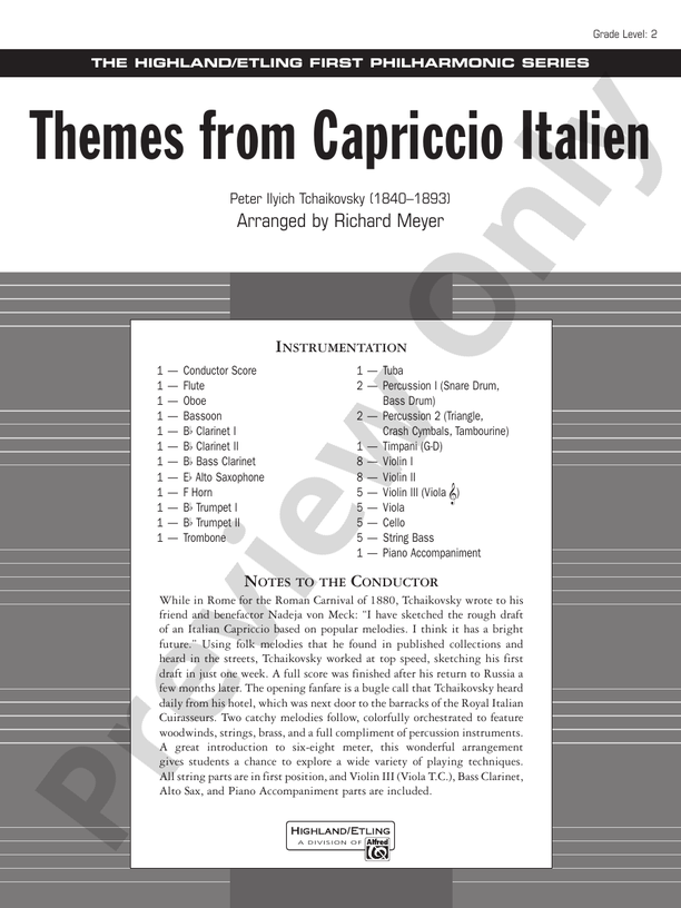 Themes from Capriccio Italien – Full Orchestra Conductor Score & Parts (Digital Download)