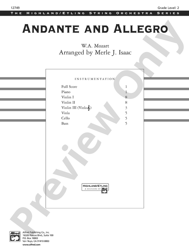 Andante and Allegro – String Orchestra Conductor Score & Parts (Digital Download)