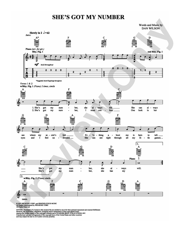 She's Got My Number - Guitar TAB (Digital Download)