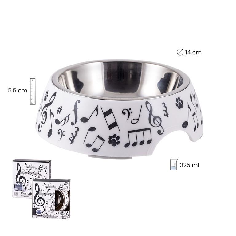 Dog Bowl Medium White with Black Noted and Clefs