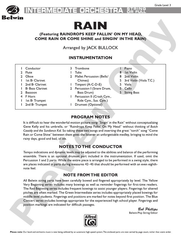 Rain – Full Orchestra Conductor Score & Parts (Digital Download)