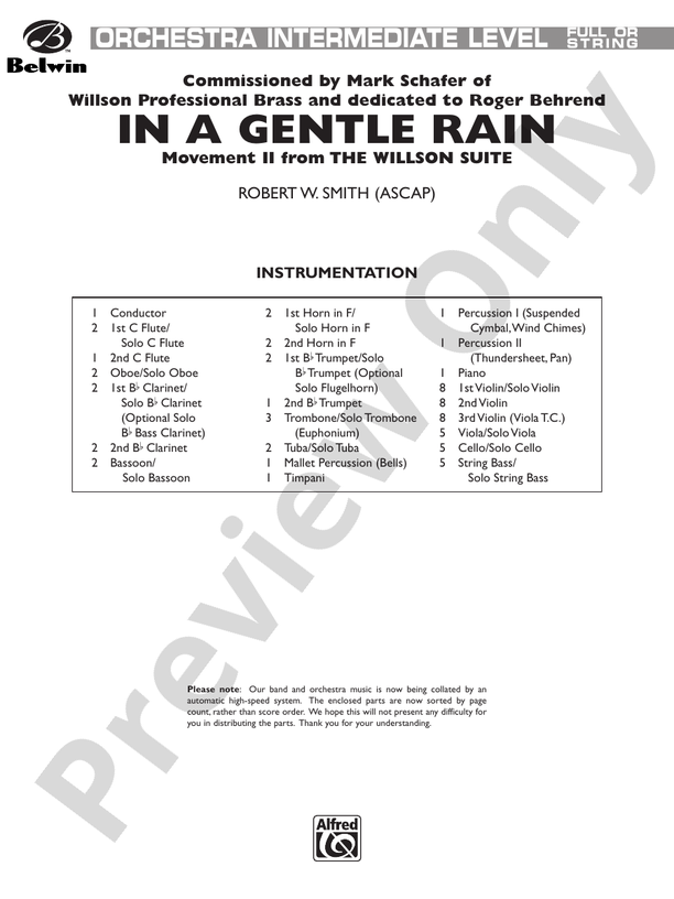 In a Gentle Rain (Movement II from the Willson Suite) – Full Orchestra Conductor Score & Parts (Digital Download)