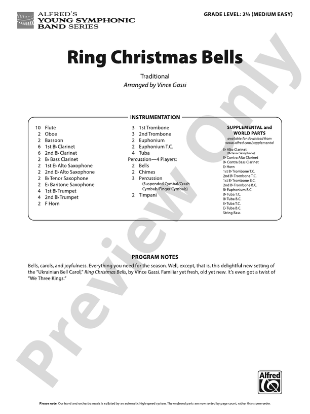 Ring Christmas Bells - Concert Band Conductor Score & Parts(Digital Download)