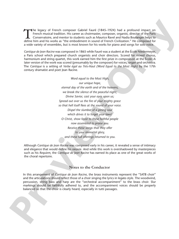 Cantique de Jean Racine - Concert Band Conductor Score & Parts (Digital Download)