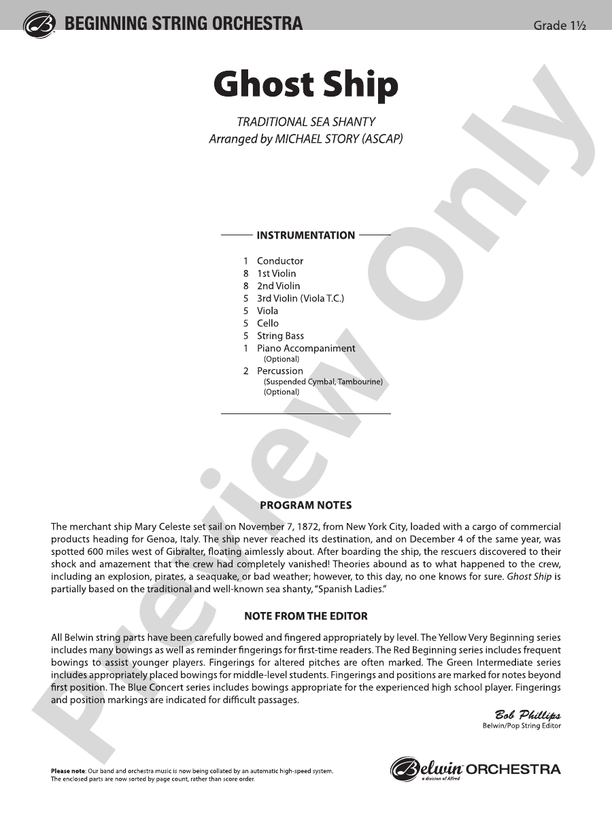 Ghost Ship – String Orchestra Conductor Score & Parts (Digital Download)