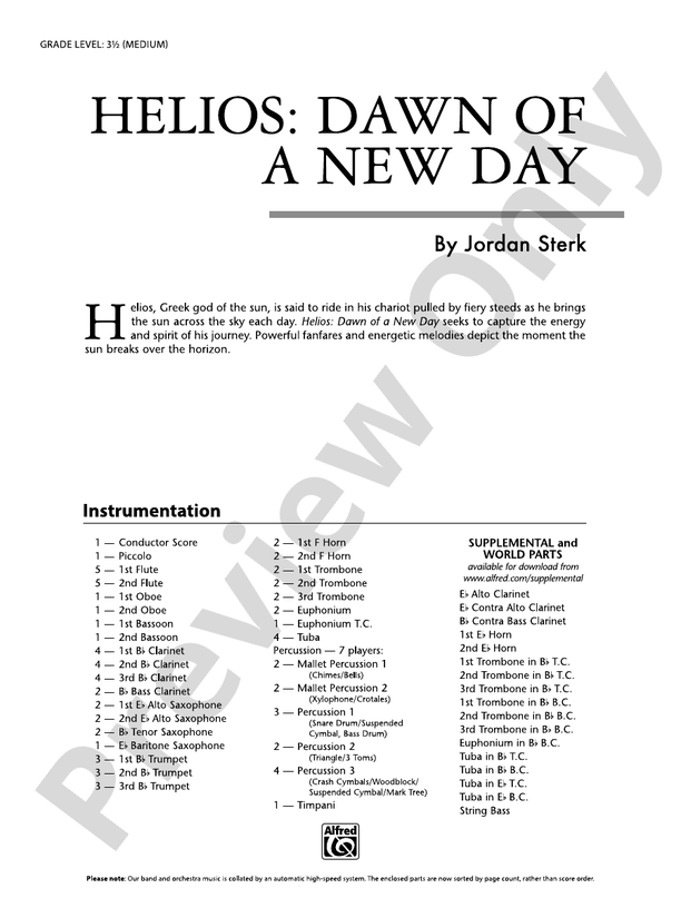 Helios: Dawn of a New Day - Concert Band Conductor Score & Parts (Digital Download)