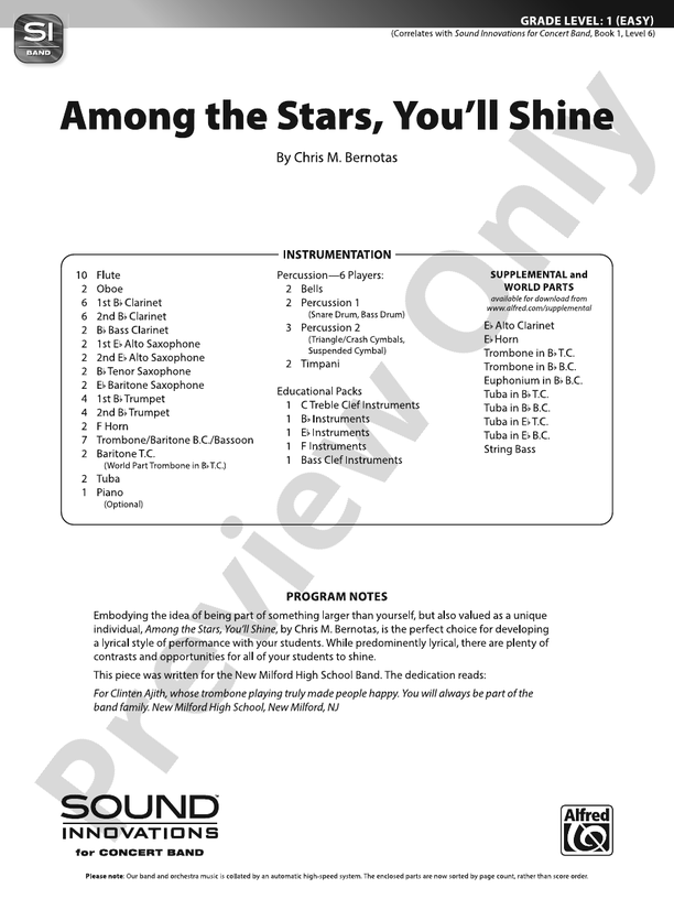 "Among the Stars, You'll Shine" – Concert Band Conductor Score & Parts (Digital Download)