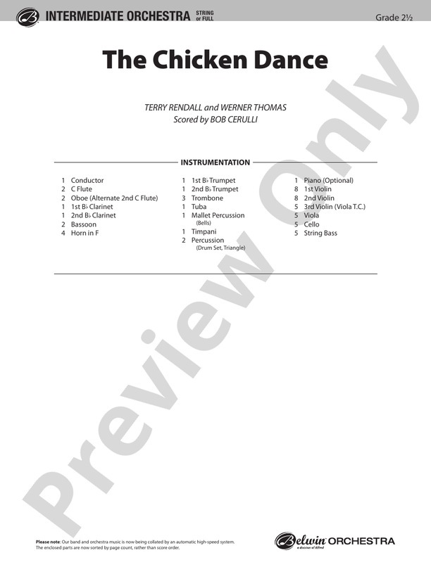 The Chicken Dance – Full Orchestra Conductor Score & Parts (Digital Download)