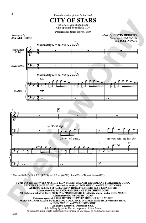 City of Stars – SAB Choral Octavo (Digital Download)