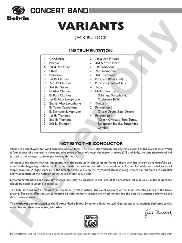 Variants - Concert Band Conductor Score & Parts (Digital Download)