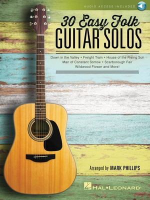 30 Easy Folk Guitar Solos - Guitar Mark Phillips Hal Leonard Easy Guitar TAB Sftcvr/Online Audio