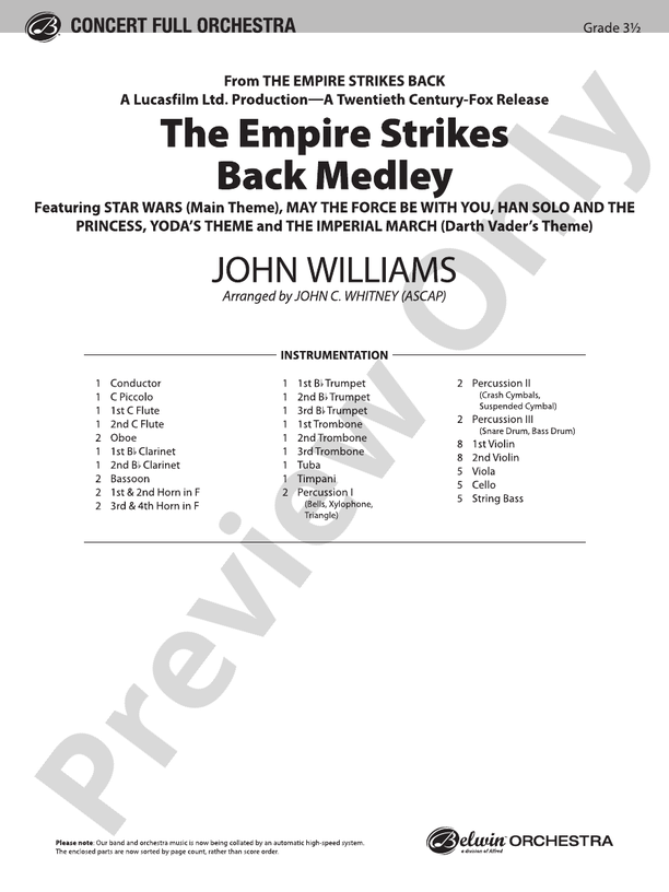 The Empire Strikes Back Medley – Full Orchestra Conductor Score & Parts (Digital Download)