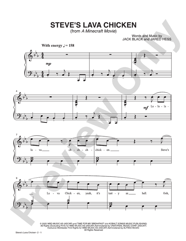 Steve's Lava Chicken (from A Minecraft Movie) - Easy Piano (Digital Download)