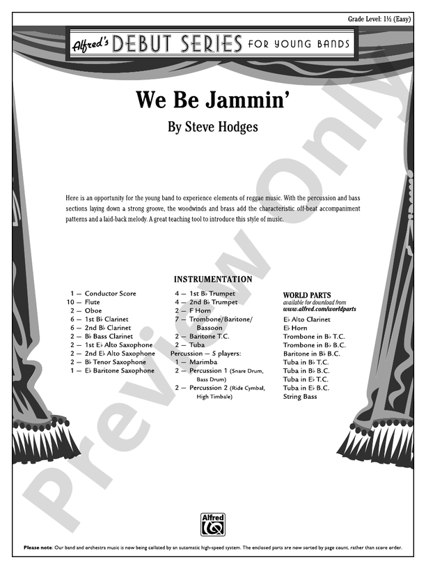 We Be Jammin' - Concert Band Conductor Score & Parts (Digital Download)