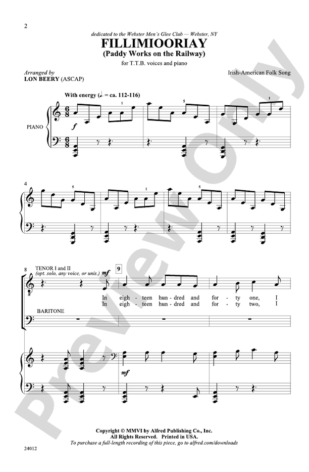 Fillimiooriay (Paddy Works on the Railway) – TTB Choral Octavo (Digital Download)