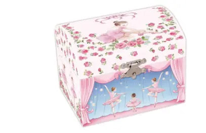 Ballet Jewellery Box Ballerina with Pink Rose Box Dome Shaped