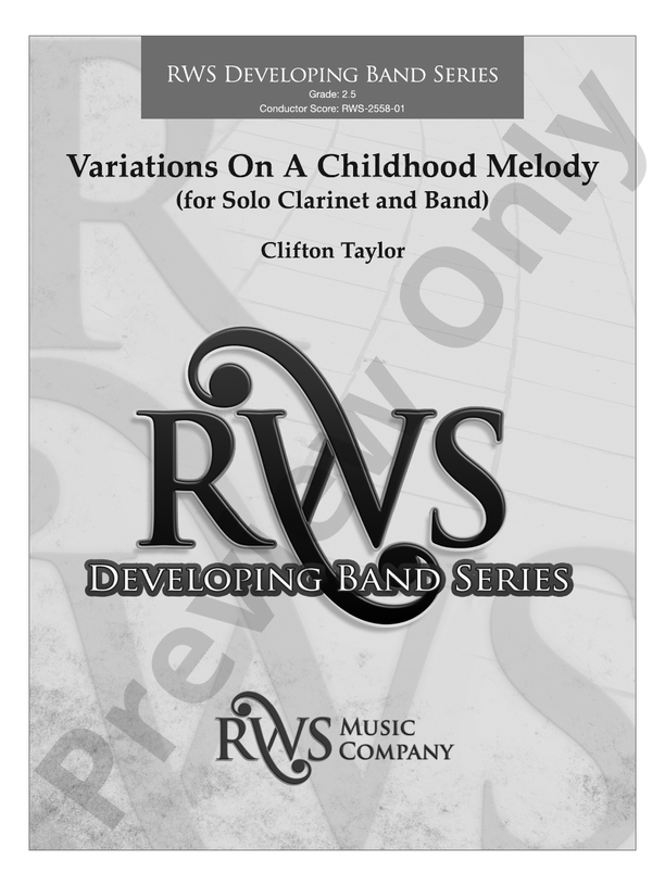Variation On A Childhood Melody (for Solo Clarinet and Band) - Concert Band Conductor Score & Parts(Digital Download)