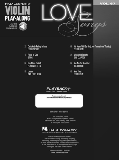 Love Songs - Violin/Audio Access Online Hal Leonard Play-Along Volume 67 211896