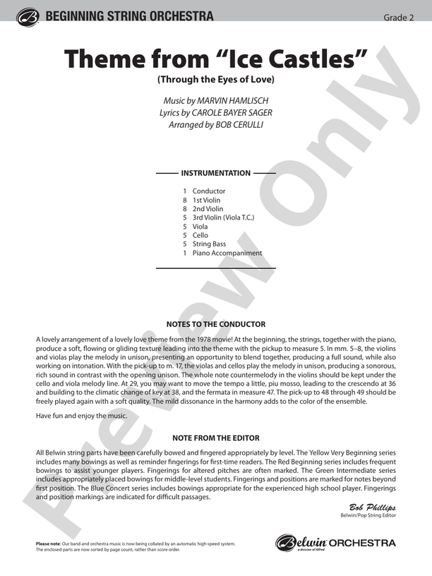 Ice Castles, Theme from (Through the Eyes of Love) – String Orchestra Conductor Score & Parts (Digital Download)